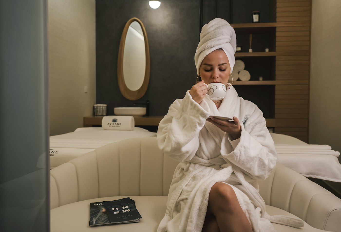 Woman relaxing in a spa setting